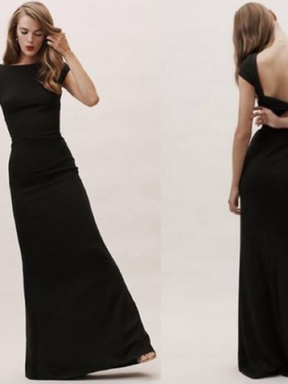 BHLDN Katie May Black Cap-Sleeve Open-Back Evening Dress Size 2 Small